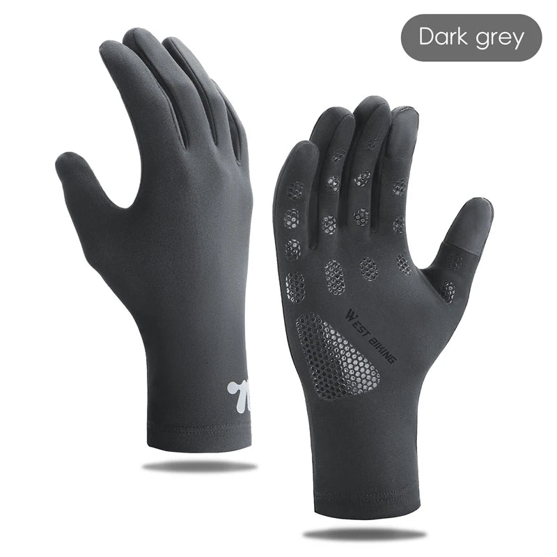 WEST BIKING Thermal Cycling Gloves Winter Fleece Windproof Bike Gloves Touch Screen Full Finger Gloves Outdoor Cycling Equipment