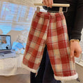 Winter Girls Lamb Wool Plush Warm Casual Pants Thickened Fleece  Children Wide Leg Pant Fashion Baby Plaid Trousers Kid Clothing