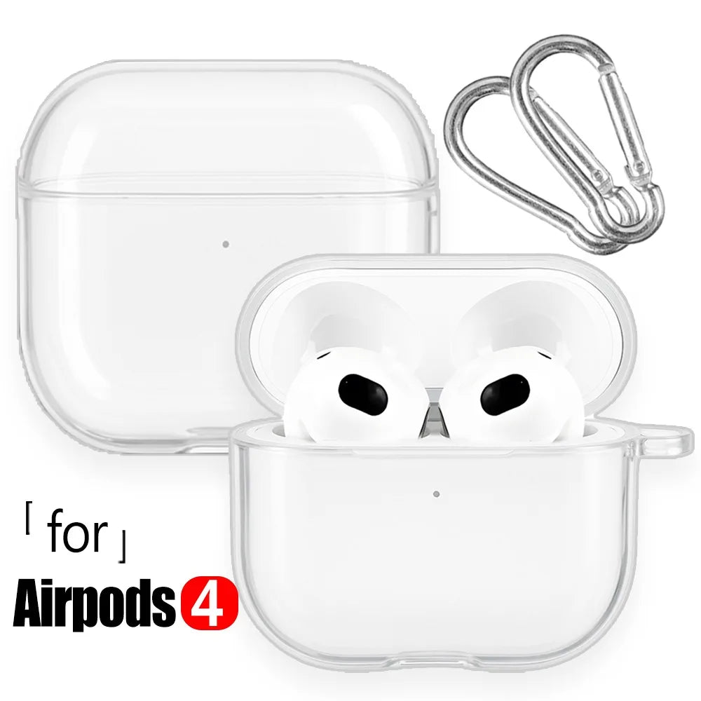 Transparent Frosted Earphone Case for Air Pods 4 New Soft TPU Protective Cover with Hook Strap Accessories Protective Cases