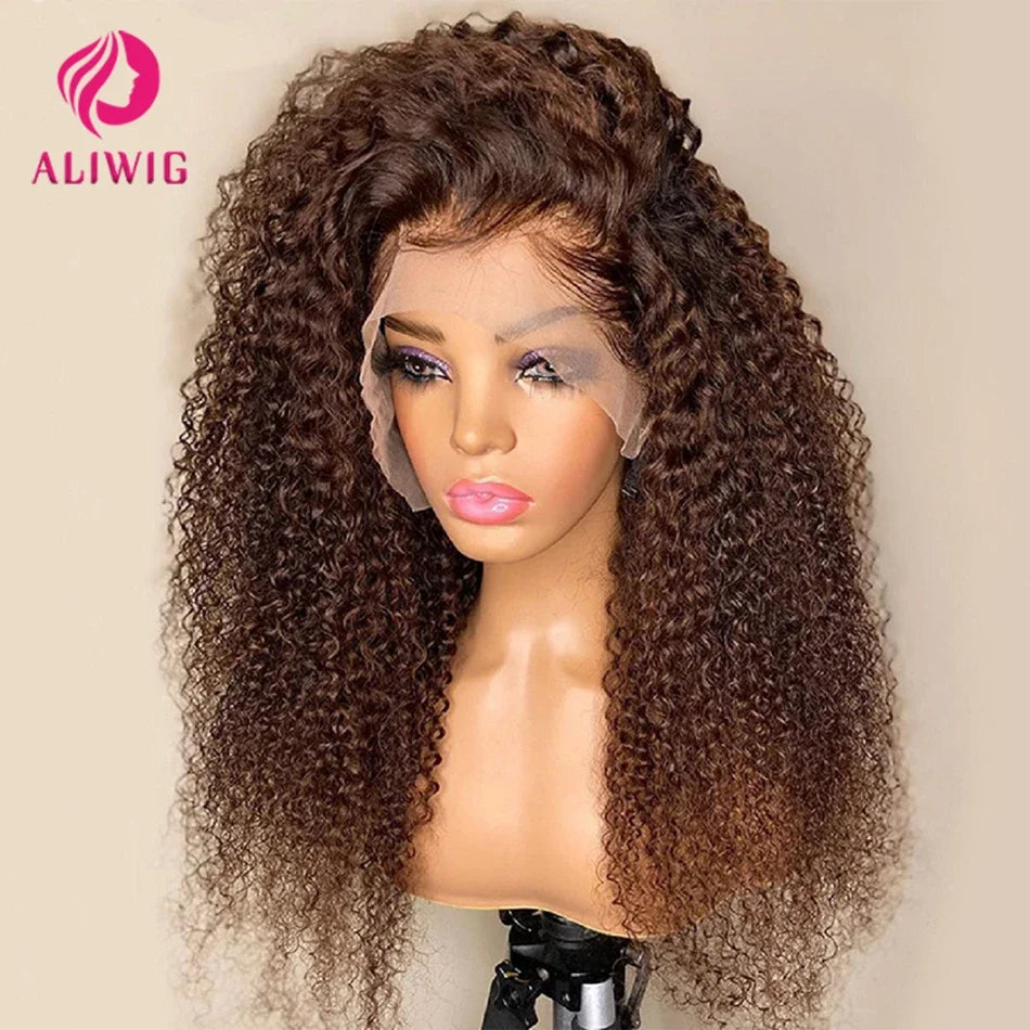 13x4 13x6 Chocolate Brown Deep Water Wave Lace Frontal Wig Brown Colored Curly Lace Front Human Hair Wigs For Women Pre Plucked