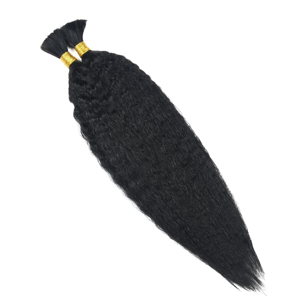 2 Bundles Human Braiding Hair for Boho Braids Brazilian 100% Human Hair Kinky Straight Bulk Human Hair for Braiding 100G