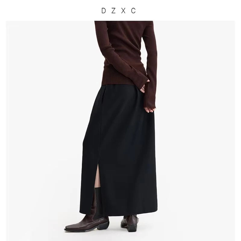 Elastic Waist 100% Wool Skirt, Women's High-Waisted Mid-Length Skirt, New Style for Autumn and Winter 2026