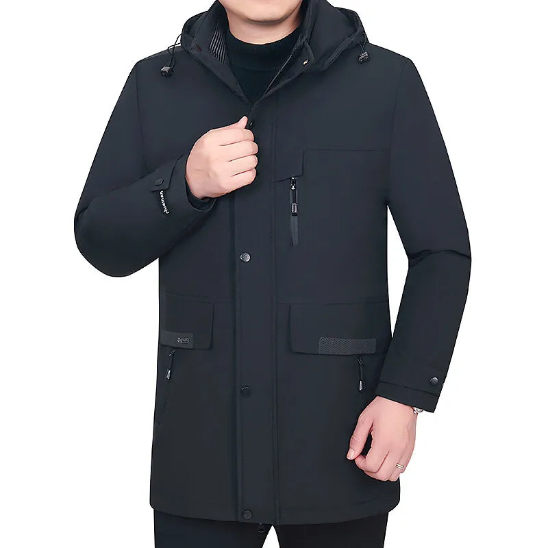 Men's Detachable Liner & Hat Puffer Coats Business Casual Hooded White Duck Down Jackets 2026 Winter Outwear Windproof Top Parka