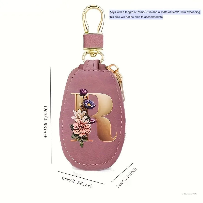 Matte rose color, unisex, 26-letter coin purse, car key gift set, PU leather car smart key bag