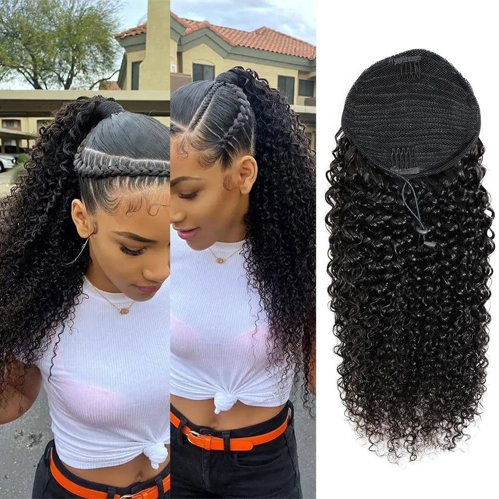 Body Wave Ponytail Real Human Hair Drawstring Ponytail Clip In Hair Extensions Brazilian Natural Black For Women Ponytail