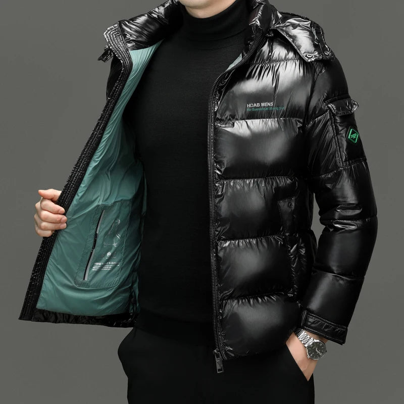 Winter Men Down Jacket Fashion Glossy Waterproof Short Down Jacket High Quality Male Lightweight Snowski White Duck Down Parka