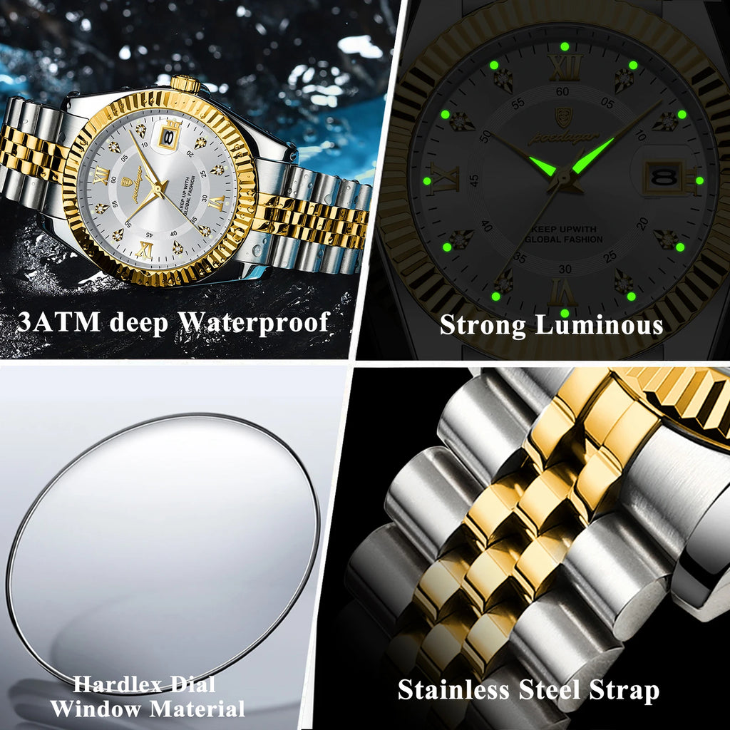 POEDAGAR Luxury Business Men Wristwatch Waterproof Luminous Date Military Man Watch Stainless Steel Fashion Men's Quartz Watches
