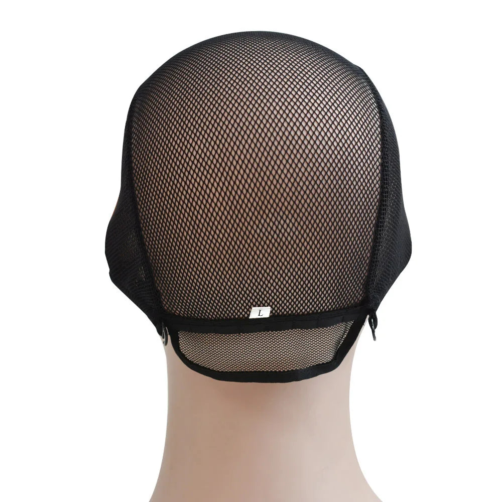 1Pc Wig Cap Mesh Weaving Caps Black/Beige Stretchable Front Double Lace Wig Caps with Adjustable Straps for Making Wigs