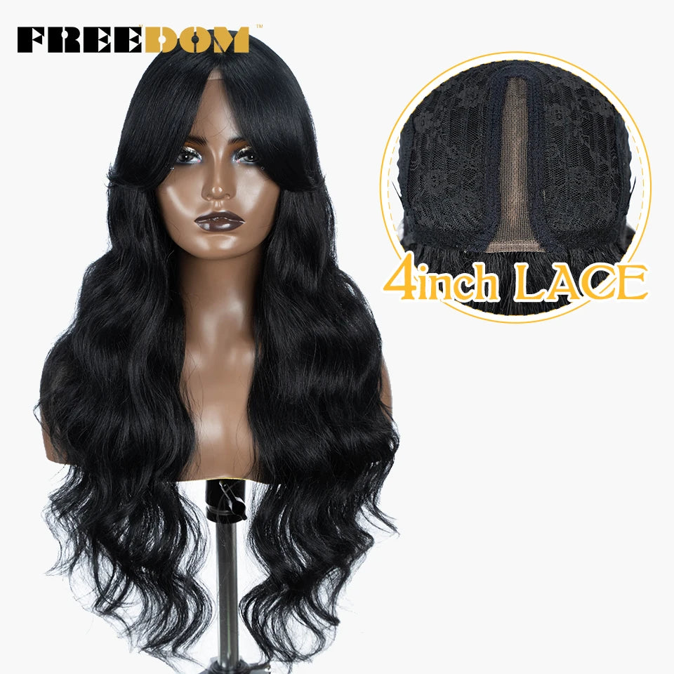 FREEDOM Synthetic Lace Wigs For Black Women Long 28 inch Body Wave Wavy Middle Part Lace Wig Ombre Blonde Brown Cosplay Wigs