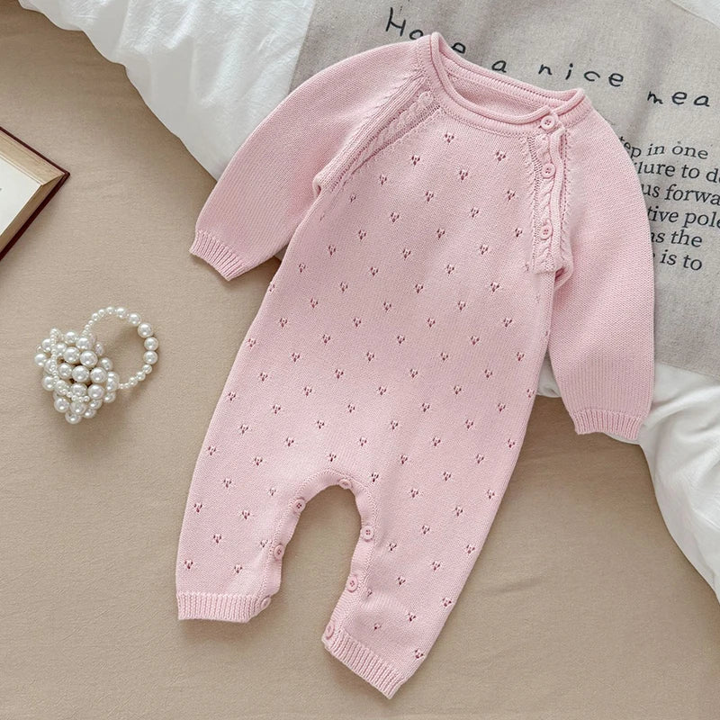 2025 Baby Knitted Rompers Pure Cotton Babies Clothing Newborn Baby Girls Knitting Princess Long Sleeves Autumn Jumpsuit Knitwear