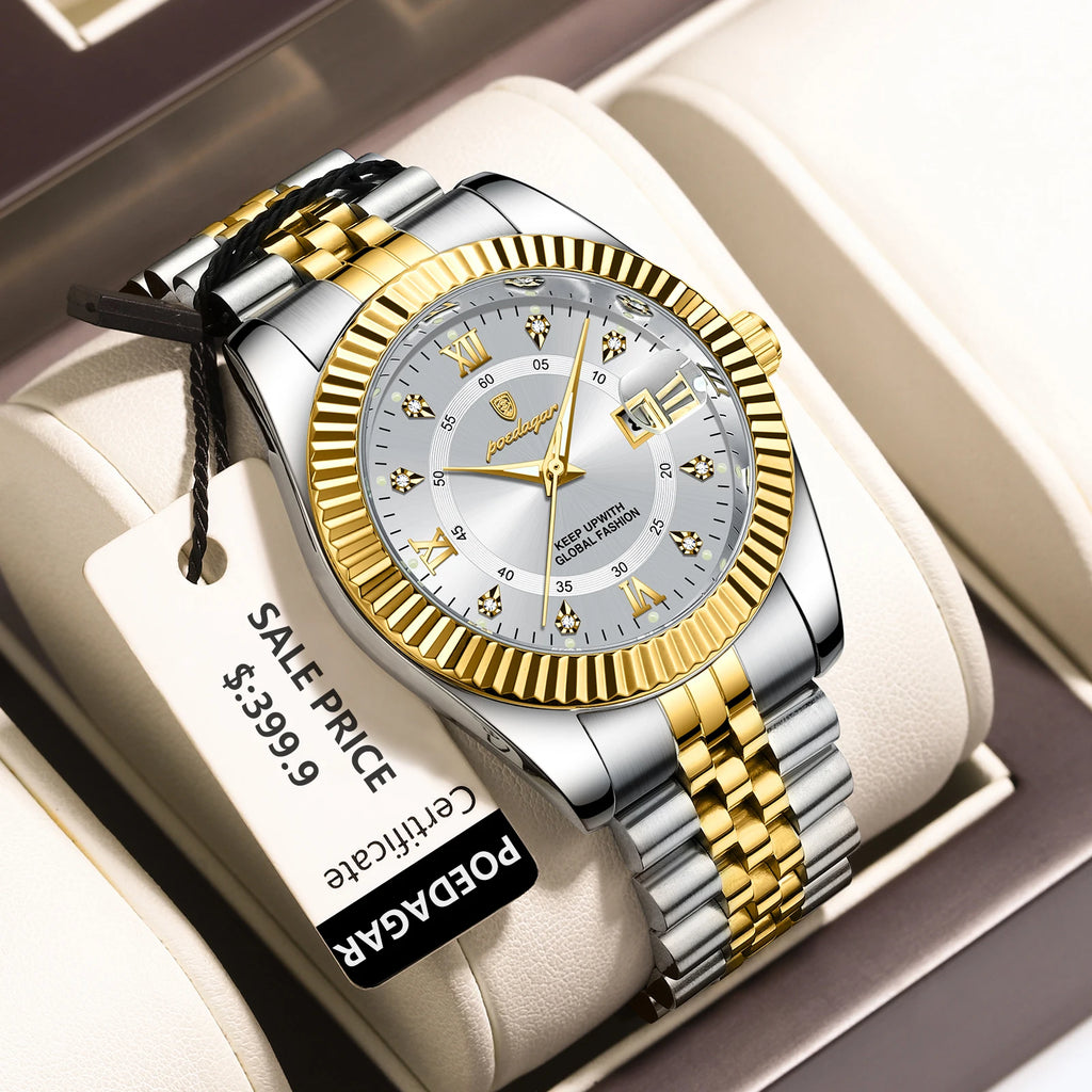 POEDAGAR Luxury Business Men Wristwatch Waterproof Luminous Date Military Man Watch Stainless Steel Fashion Men's Quartz Watches