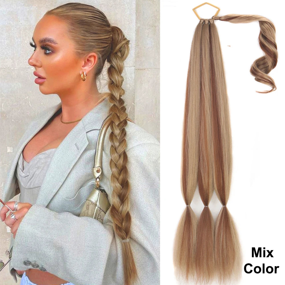 34Inch Synthetic Braided Ponytail Extensions Black Brown Blonde Hairpiece Pony Tail With Hair Tie For Women Fake Hair Extensions