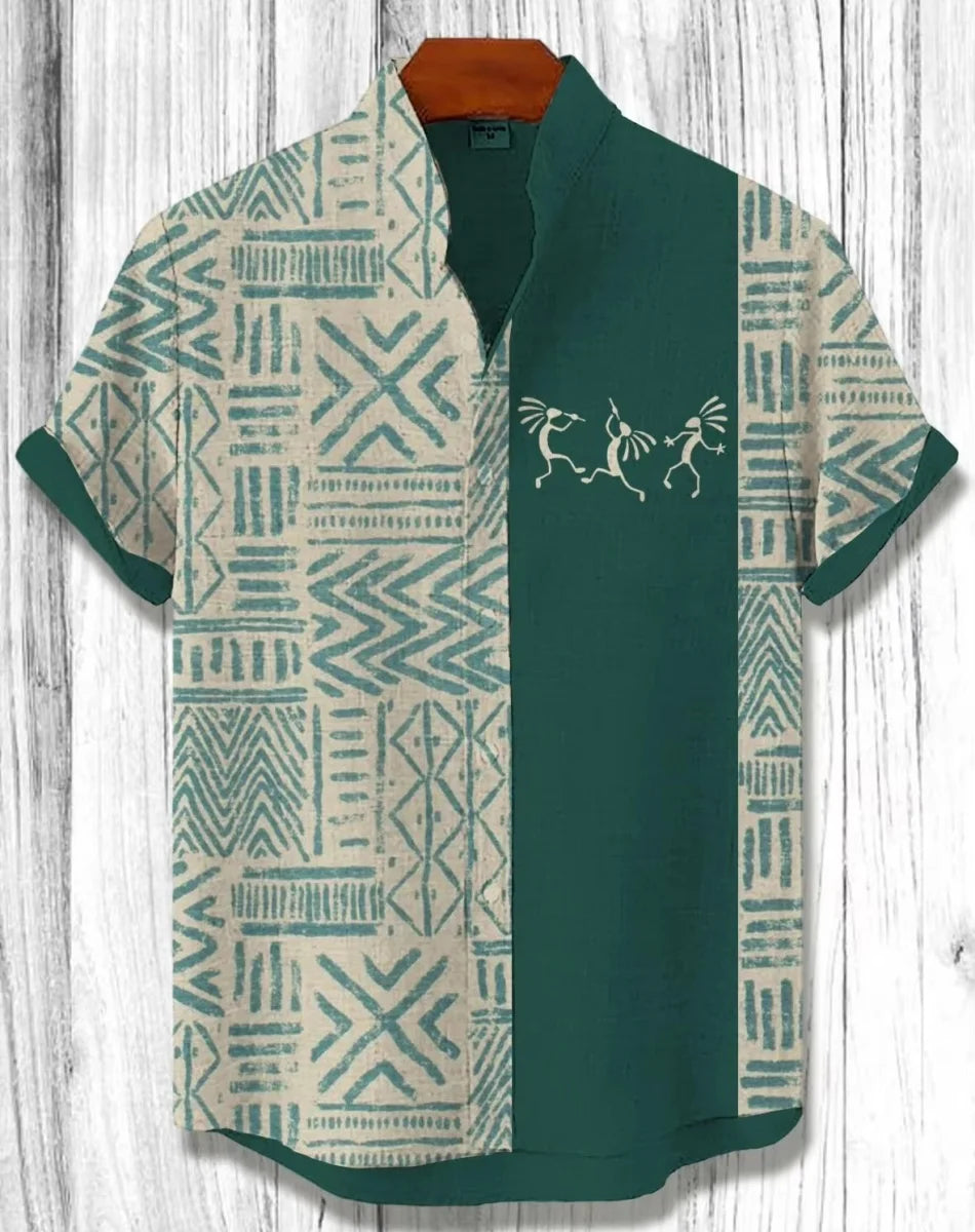 Retro African Style Men's Vintage Ethnic Tribal Short-Sleeved Shirt Tops Fashion Casual Vacation Street Trend Men's Shirt