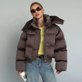 Women's Winter Jacket Hooded Short Top Cropped Drawstring Waist Coat Long Sleeve Warm Oversized Jackets Streetwear Woman Clothes
