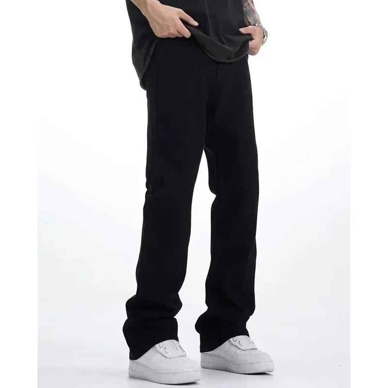 Man Solid Color Loose Fit Jeans Unisex 2025 Spring Summer New Pants American Casual Fashion Slimming Micro Flared Trousers Style
