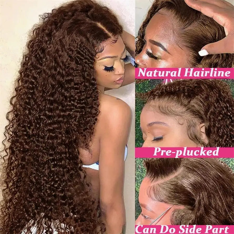 13x4 13x6 Chocolate Brown Deep Water Wave Lace Frontal Wig Brown Colored Curly Lace Front Human Hair Wigs For Women Pre Plucked
