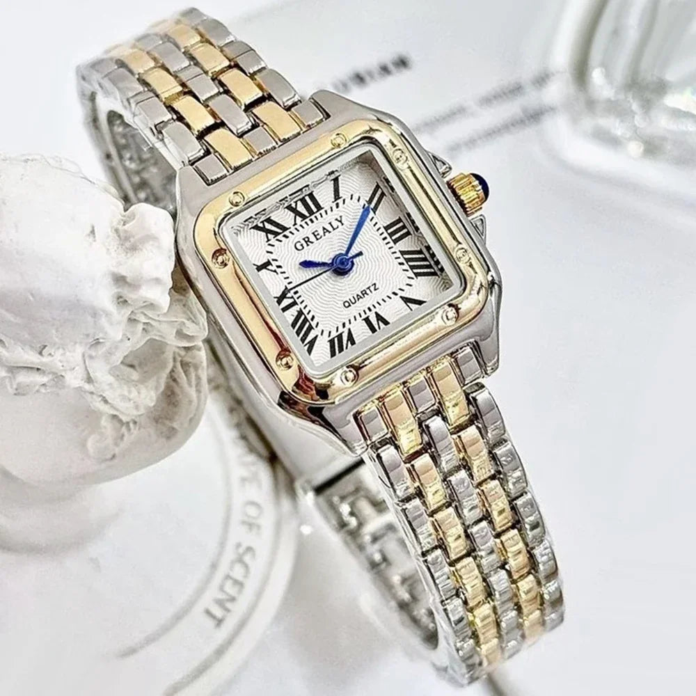 Fashion Square Women Watches Luxury Stainless Steel Strap Ladies Wristwatch Opening-cuff Bracelet Bangle Set Relogio Feminino
