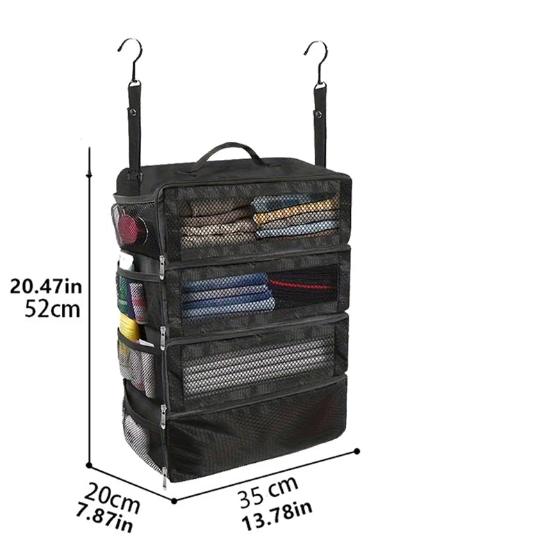 Suitcase Organizer High-capacity Travel Luggage Organizer Hanging Shelve Packing Cube Closet Collapsible Hanging Storage Bags