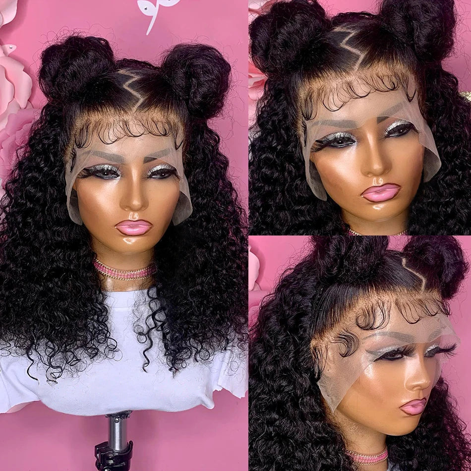 Brazilian Natural Black 13x6 Lace Front Wigs Wet and Wavy 250% Density HD Transparent Lace Frontal Wigs Jerry Curly 13x4 HD Swiss Lace Frontal Human Hair Wig Full Lace Pre Plucked Baby Hair for Women
