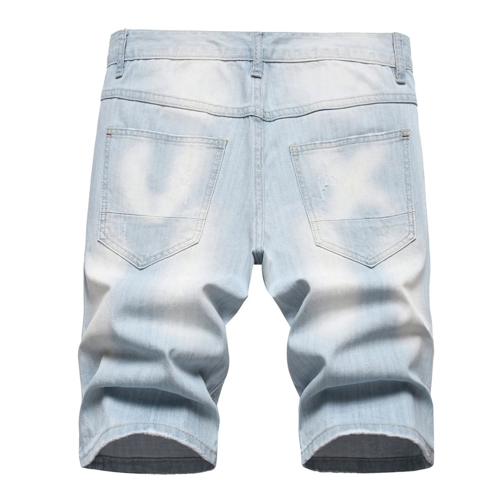 Denim Pant Men Jeans Vintage Straight Pants High Waist Distressed Hole Knee Length Trousers Y2k Streetwear Casual 2026 Spring