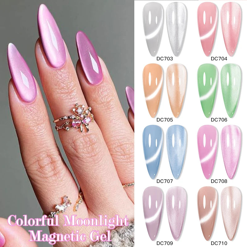 Moonlight Cat Magnetic Gel Nail Polish Candy Color Semi Permanent UV Gel Varnish for Summer Nails Soak Off Nail Art Manicure DIY