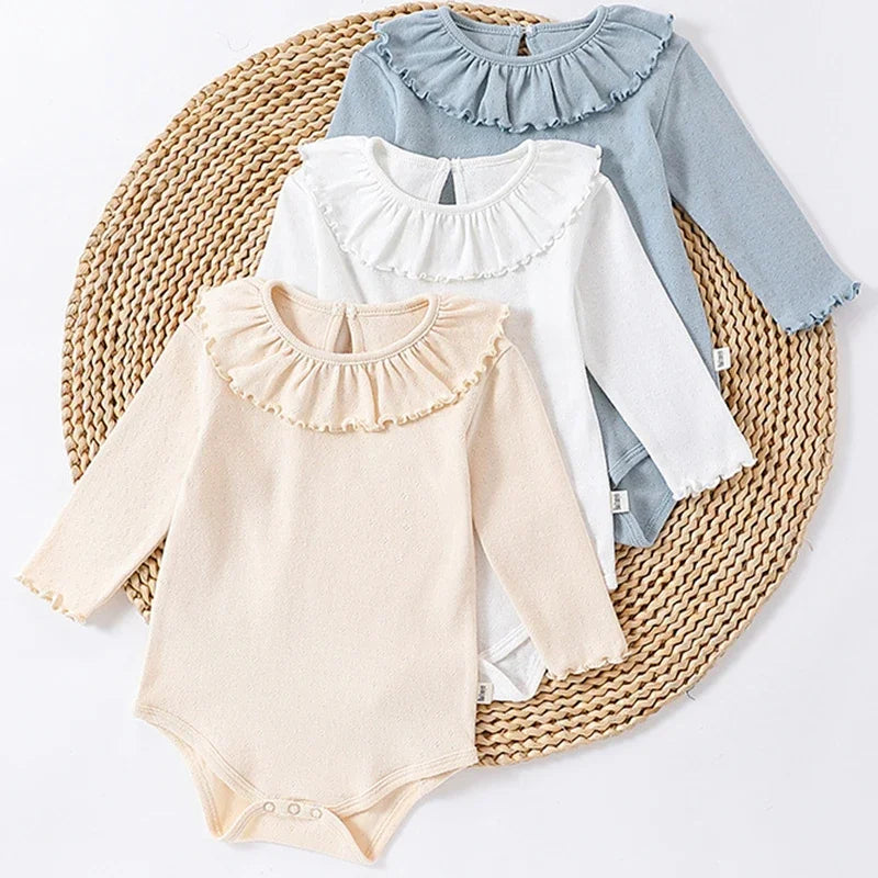 2025 New Autumn Newborn Baby Girls Bodysuits Long Sleeved Cotton Solid Color Infant Baby Girls Jumpsuit 0-24M Baby Girl Clothing