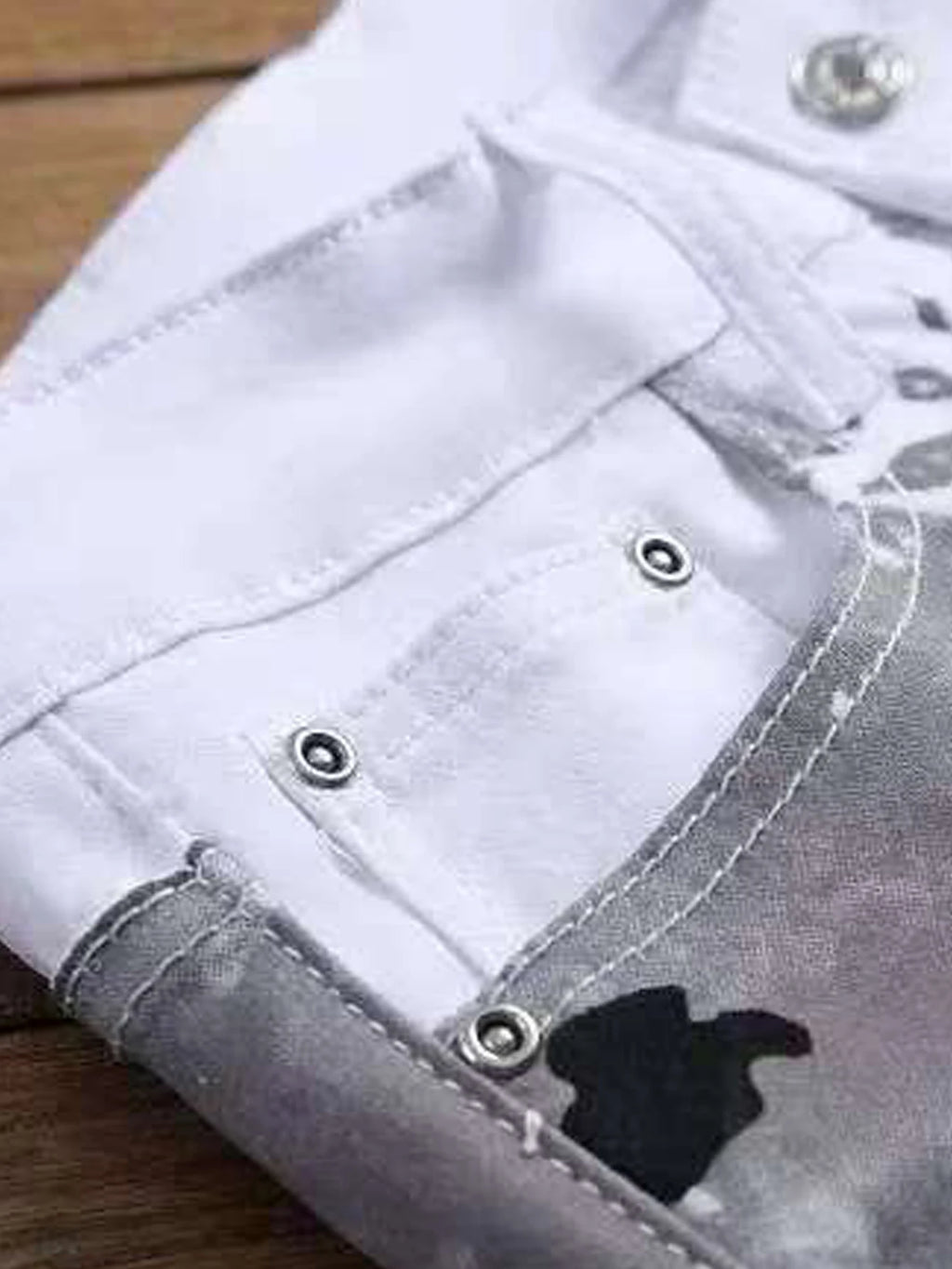 Men's Jeans Casual Black And Grey Printed Denim Pants Slim Fit Straight Leg Comfort Mid Waist White Trousers