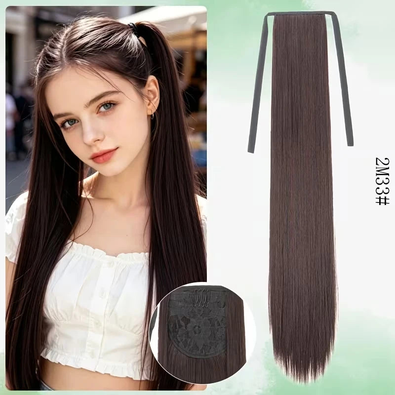 30Inch Synthetic Long Straight Hair Extension Ponytail Drawstring Fiber Hair Increase Volume And Length for Women Daily Use