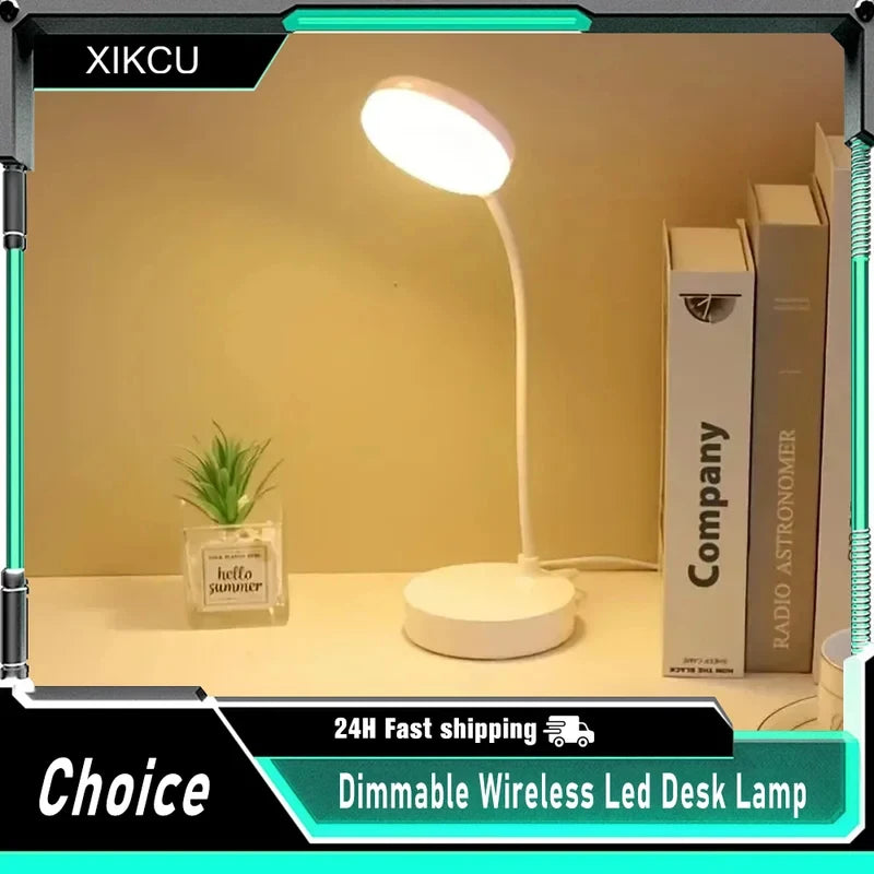 3-Level Dimmable Wireless LED Desk Lamp, Plug-in Powered Touch Control Table Light. Portable Night Light for Bedroom, Study Room