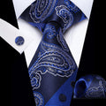 Men Blue Ties Striped Paisley Floral Wedding Party Formal Necktie Handkerchief Cufflinks Gift Dropship