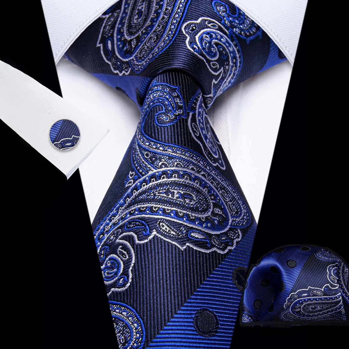 Men Blue Ties Striped Paisley Floral Wedding Party Formal Necktie Handkerchief Cufflinks Gift Dropship