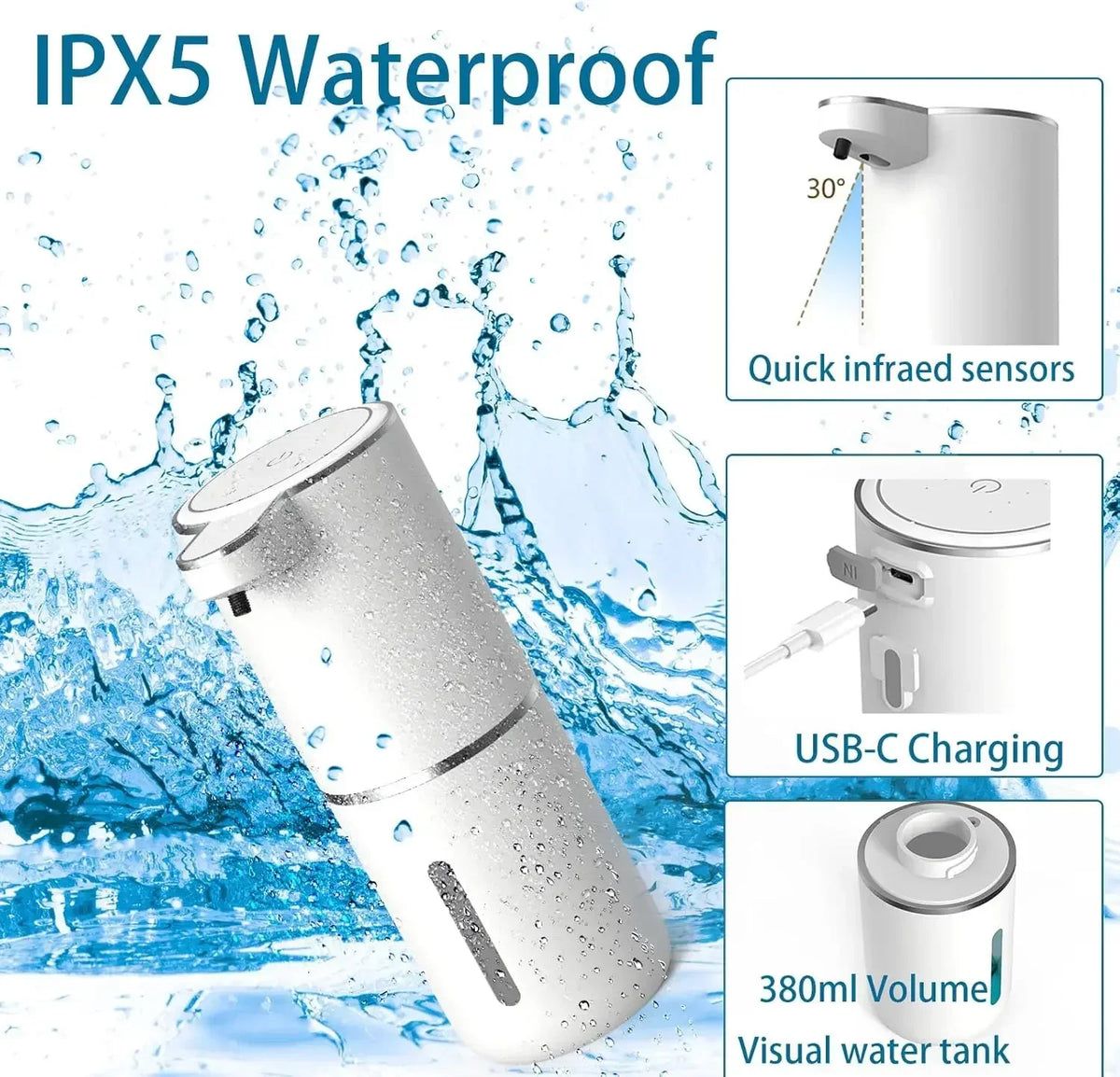 Automatic Liquid/Foma Soap Dispenser, Touchless Electric Dispenser, USB Rechargeable with Infrared Sensor for Bathroom,Kitchen