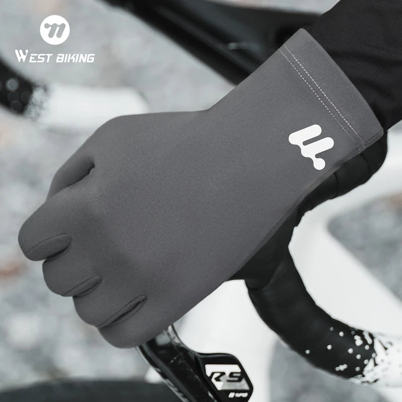 WEST BIKING Thermal Cycling Gloves Winter Fleece Windproof Bike Gloves Touch Screen Full Finger Gloves Outdoor Cycling Equipment