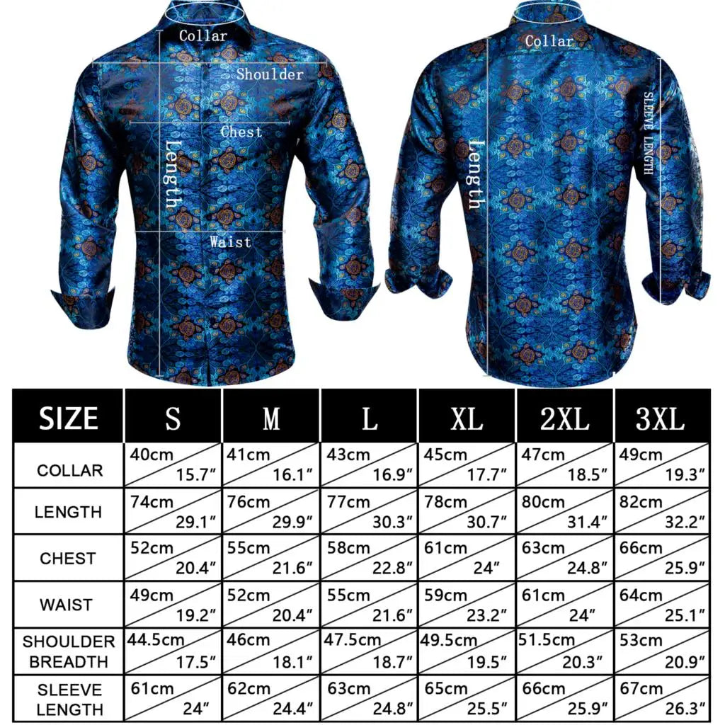 Hi-Tie Gold Black Mens Silk Shirt Paisley Floral Long Sleeve Casual Shirts For Men Jacquard Male Business Party Wedding Dress