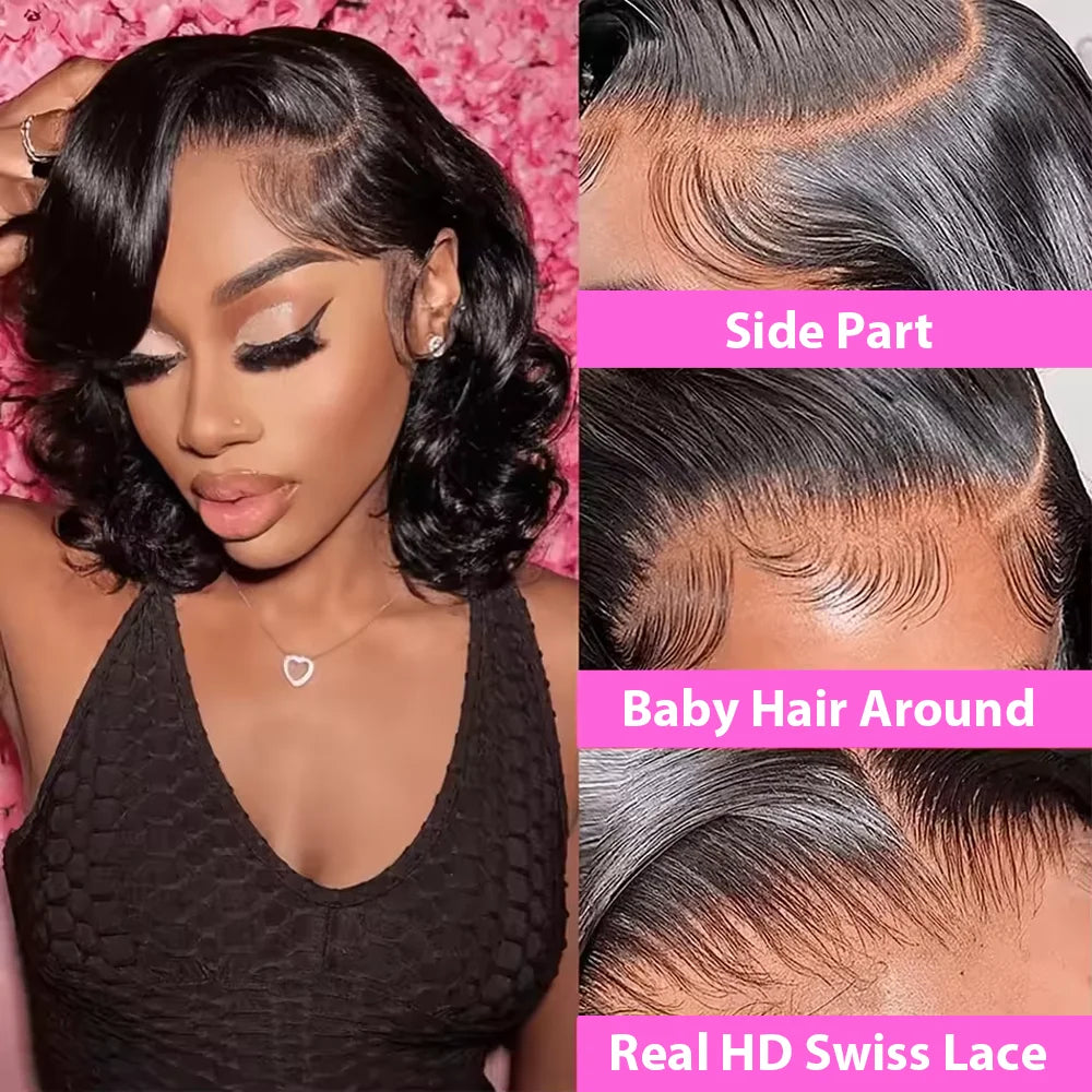 Short Body Wave Bob Wig 13x6 Transparent Lace Frontal Wig 100% Human Hair Brazilian 13x4 Pre Plucked Wigs 5x5 Ready to Go HD Lace Glueless Wigs For Women 250 Density