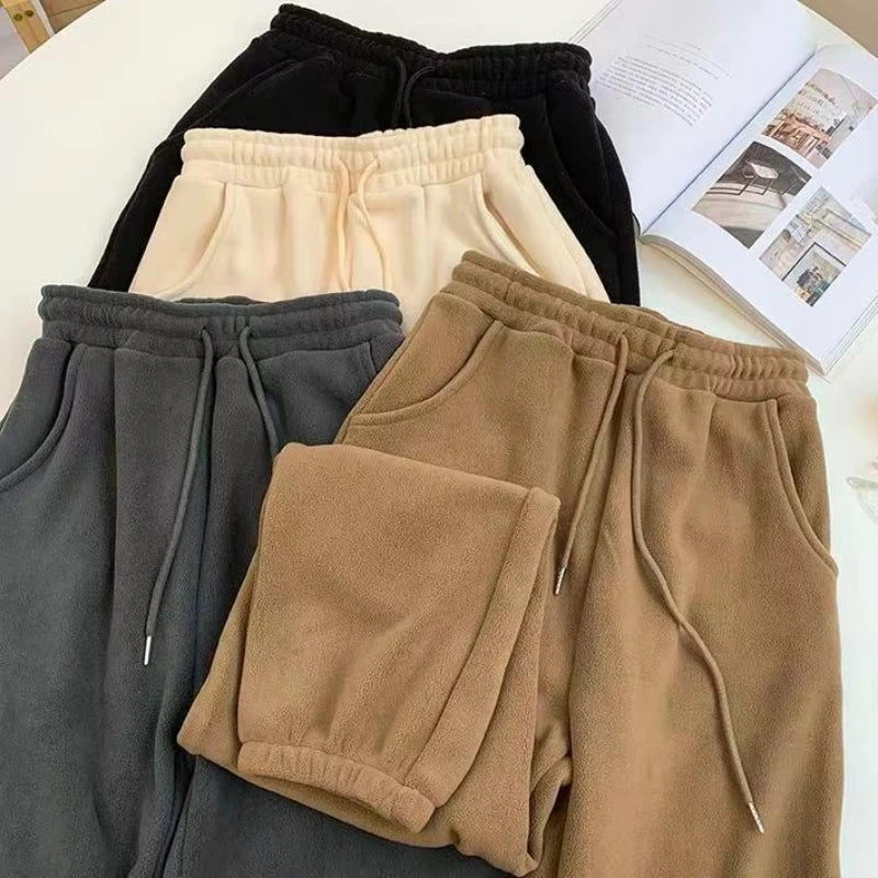 Women Winter Thick Warm Trousers Warm Double-sided Polar Fleece Harem Pants Casual Sports High Waist Comfortable Baggy Long Pant