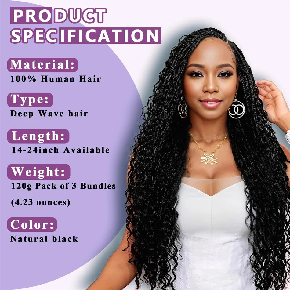 Human Braiding Hair Deep Wave Bulk Unprocessed Hair 100g No Weft Virgin Hair Bundles Indian Human Braiding Hair for Boho Braids