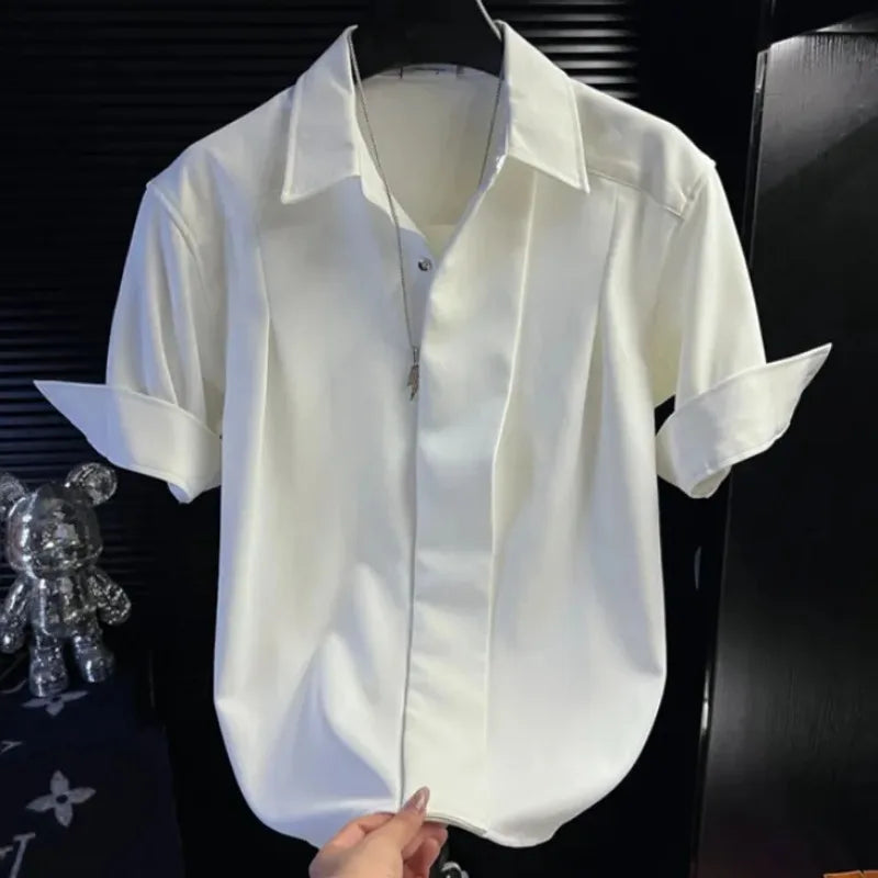 ,Men's Solid Color Short Sleeve Shirt Casual Loose Fit Lightweight Button Down Top