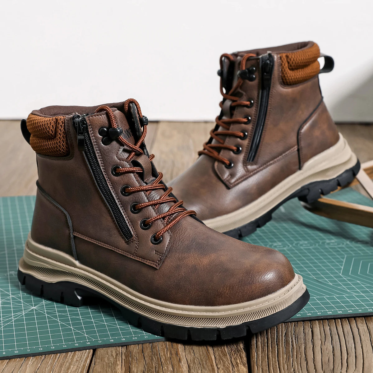Safety Boots Brown Waterproof Men's Steel Toe Shoes Work Anti-drop Anti-piercing Strong Durable Protective Shoes Indestructible