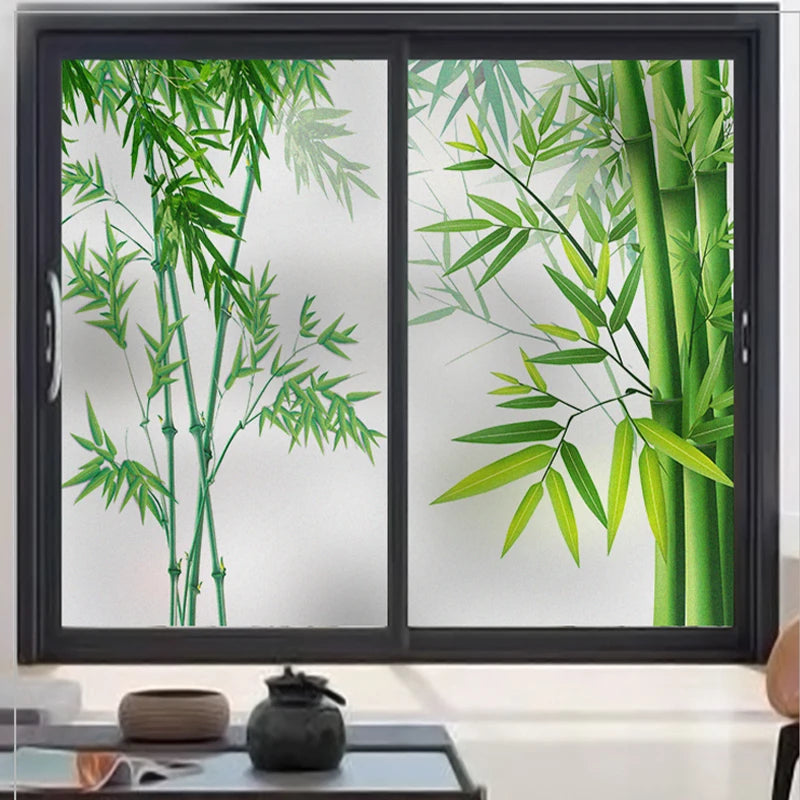 Home Bamboo Pattern Glass Privacy Film Living Room Kitchen Door Static Frosted Stickers Bath Window Decorative Anti-peep