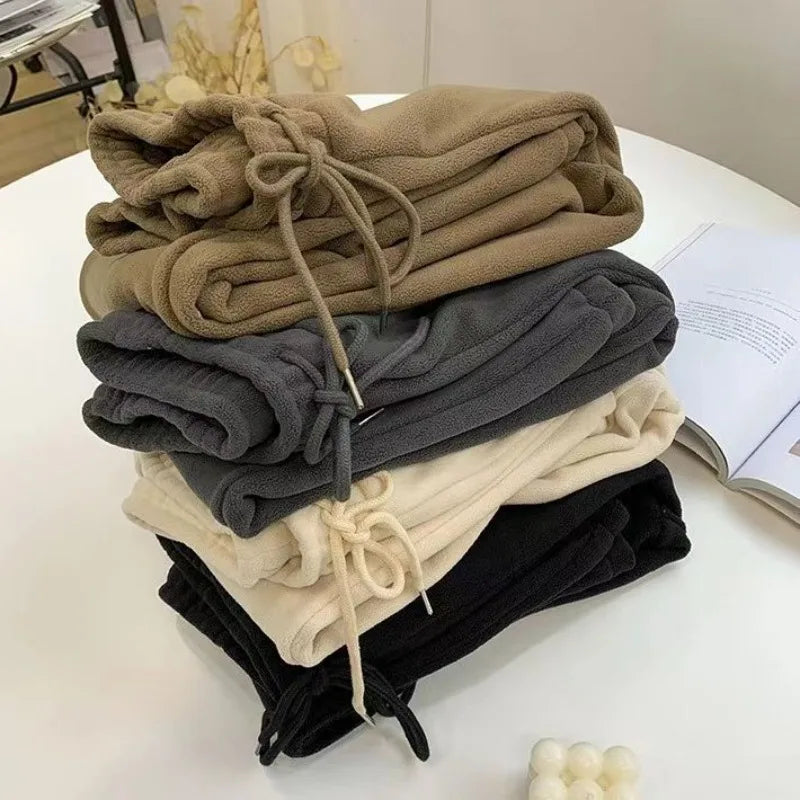 Women Winter Thick Warm Trousers Warm Double-sided Polar Fleece Harem Pants Casual Sports High Waist Comfortable Baggy Long Pant