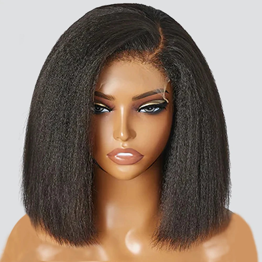 Kinky Straight Short Bob Wigs Natural Human Hair Glueless Wigs 13x4 HD Transparent Lace Frontal Wig For Women Wholesale On Sale