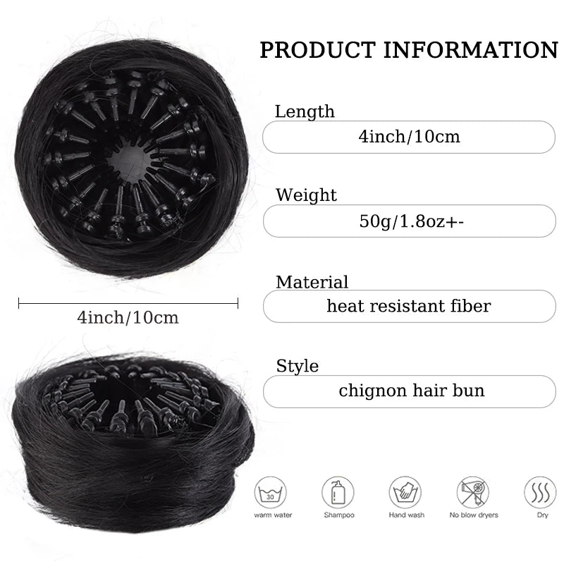 Synthetic Chignon Wig Hair Bun Extensions Retractable Bun Hairpiece Straight Donut Chignon Updo Hair for Women All Occasions Use