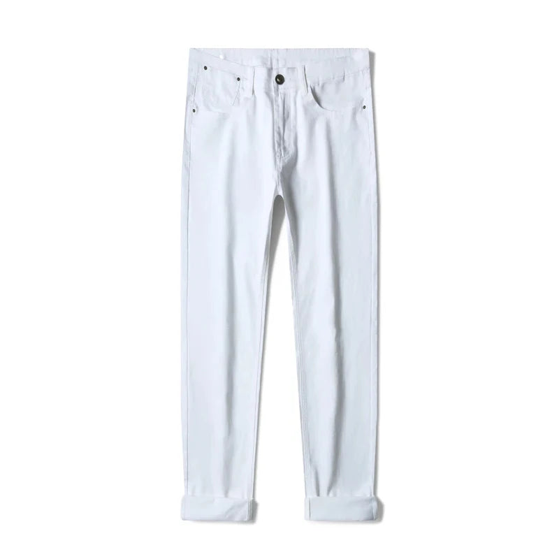 Classic Style Men's Regular Fit White Jeans Business Fashion Denim Advanced Stretch Cotton Trousers Male Brand Pants