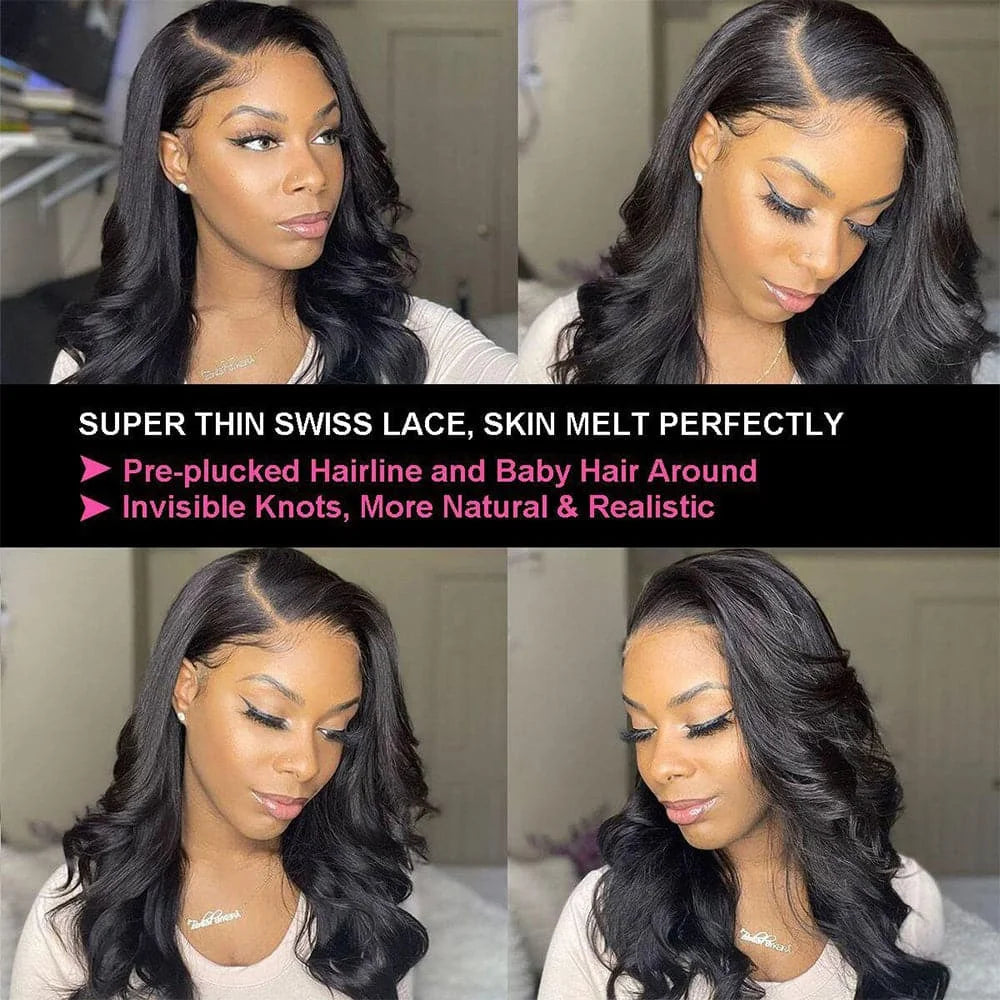 Brazilian Body Wave Human Hair Wigs 13x6 13x4 HD Transparent Lace Front Wig Natural Black Pre Plucked Hairline Lace Frontal Wig