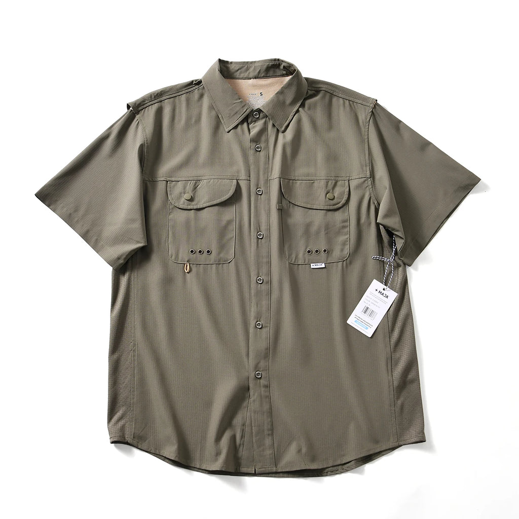 Lightweight Quick Dry Summer Men's Casual Versatile Collared Short Sleeve Shirt Breathable Comfortable Polyester Fiber