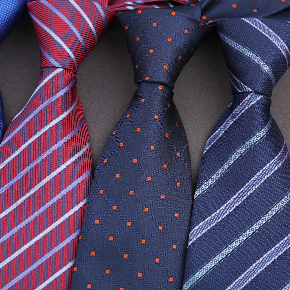 Classic New 8cm ties Men's Solid Stripes Plaid Necktie Navy Red White Satin Ties For Man Business Wedding Party Tie Gift