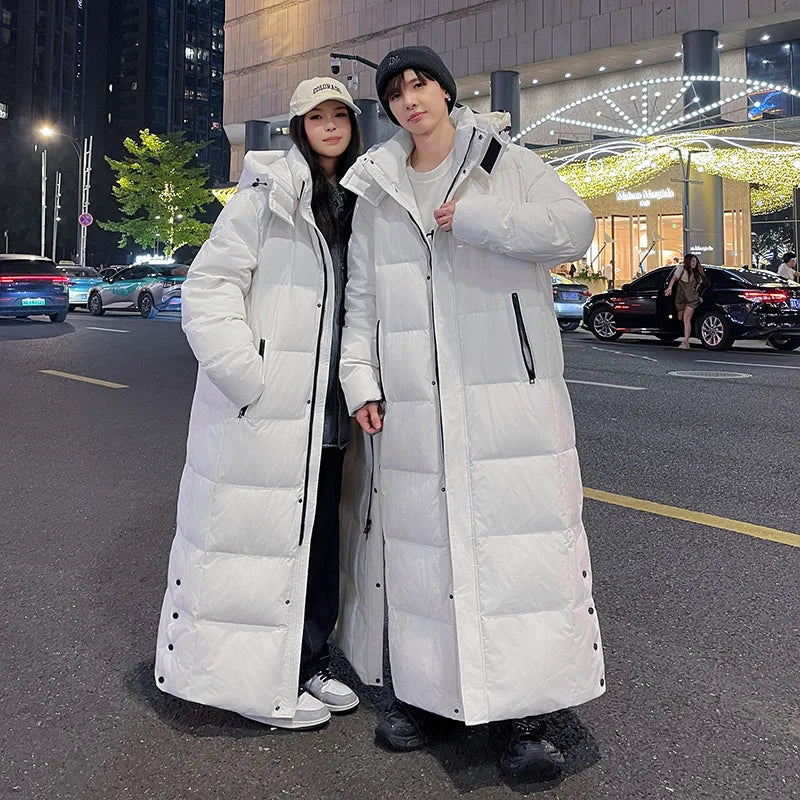 Zipper Down Coats Men Hooded Jackets Down Coat Cardigan Covered Button Outerwear Winter 2025 High Street Pockets Spliced