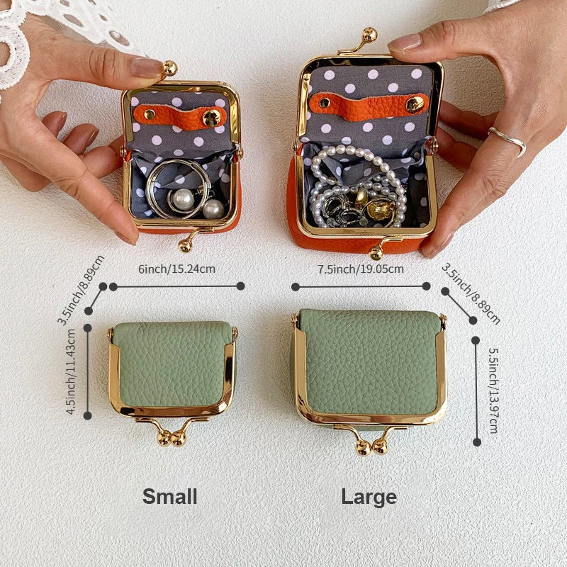 Litchi Grain Mini Bag, 2 Sizes Available, Retro Metal Kiss Lock, Portable Jewelry Pouch for Rings, Earrings & Necklaces Coin Pur