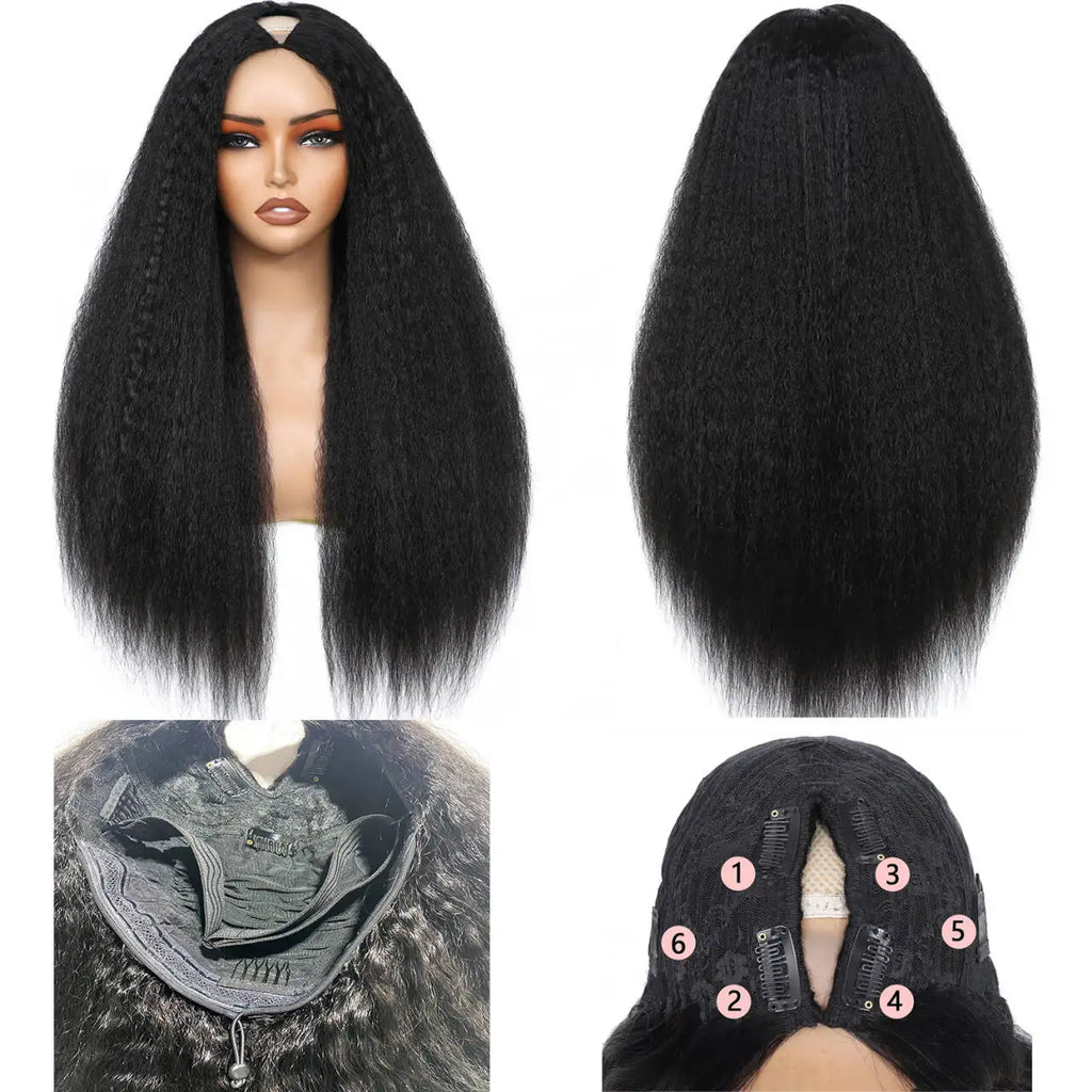 Kinky Straight U Part Wig Upgrade Glueless Wig Yaki Straight Ready To Wear Remy Human Hair Wigs V Part Wig No Lace Wig For Women